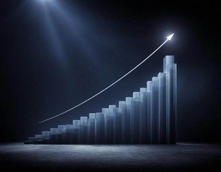 Graph illustrating upward growth with a highlighted arrow.